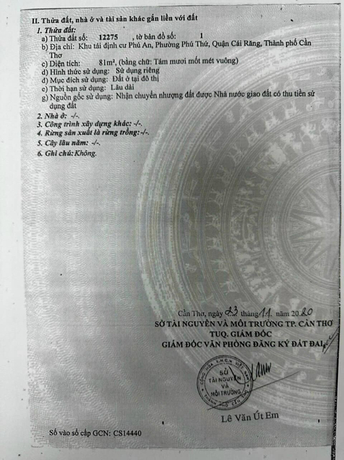 Bán nền đường B8 KDC Phú An, Phường Phú Thứ, Quận Cái Răng, TPCT.